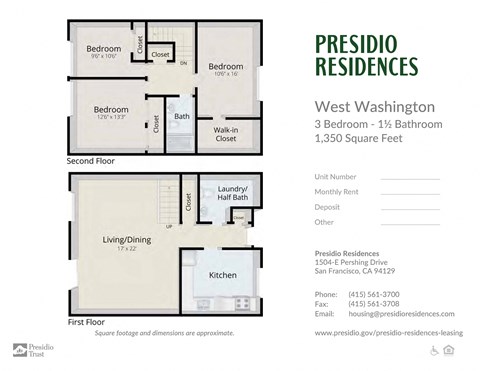 Floor plan for 3 beds, 1.5 baths, 1350 sqft